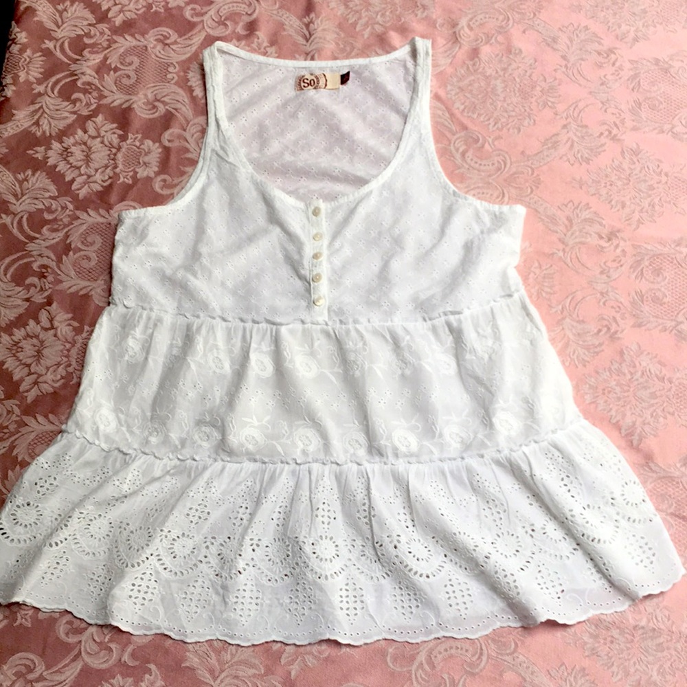 SALE White Eyelet Cotton Top L